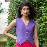 Reversible Pink and Purple Cotton Poplin V-Neck Vest