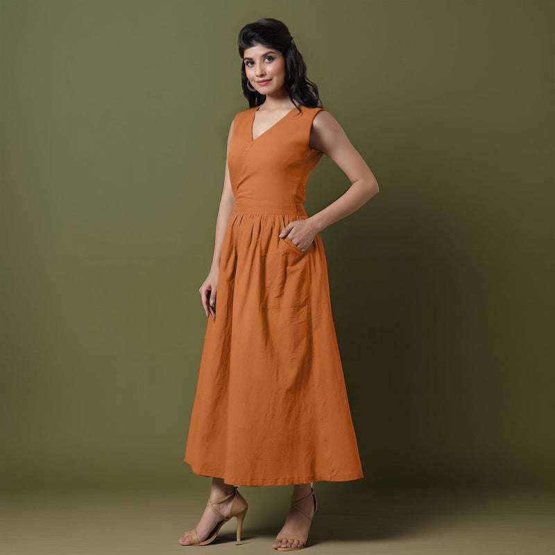 Buy Reversible Rust Orange Tie-Dye Cotton V-Neck Sleeveless Maxi Wrap Dress Online at SeamsFriendly Buy Reversible Rust Orange Tie-Dye Cotton V-Neck Sleeveless Maxi Wrap Dress Online at SeamsFriendly