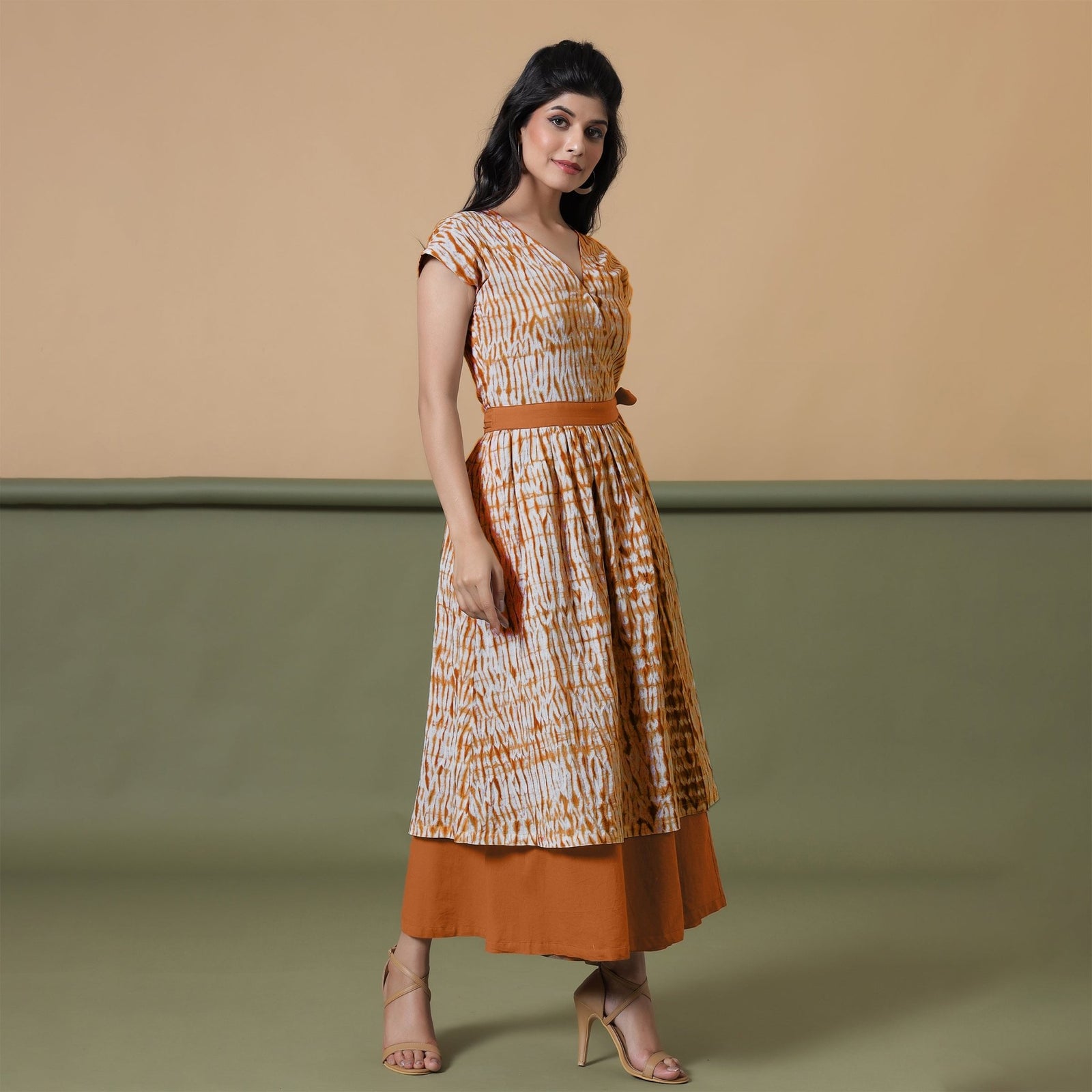Buy Reversible Rust Tie-Dye Cotton V-Neck Maxi Wrap Dress Online at  SeamsFriendly