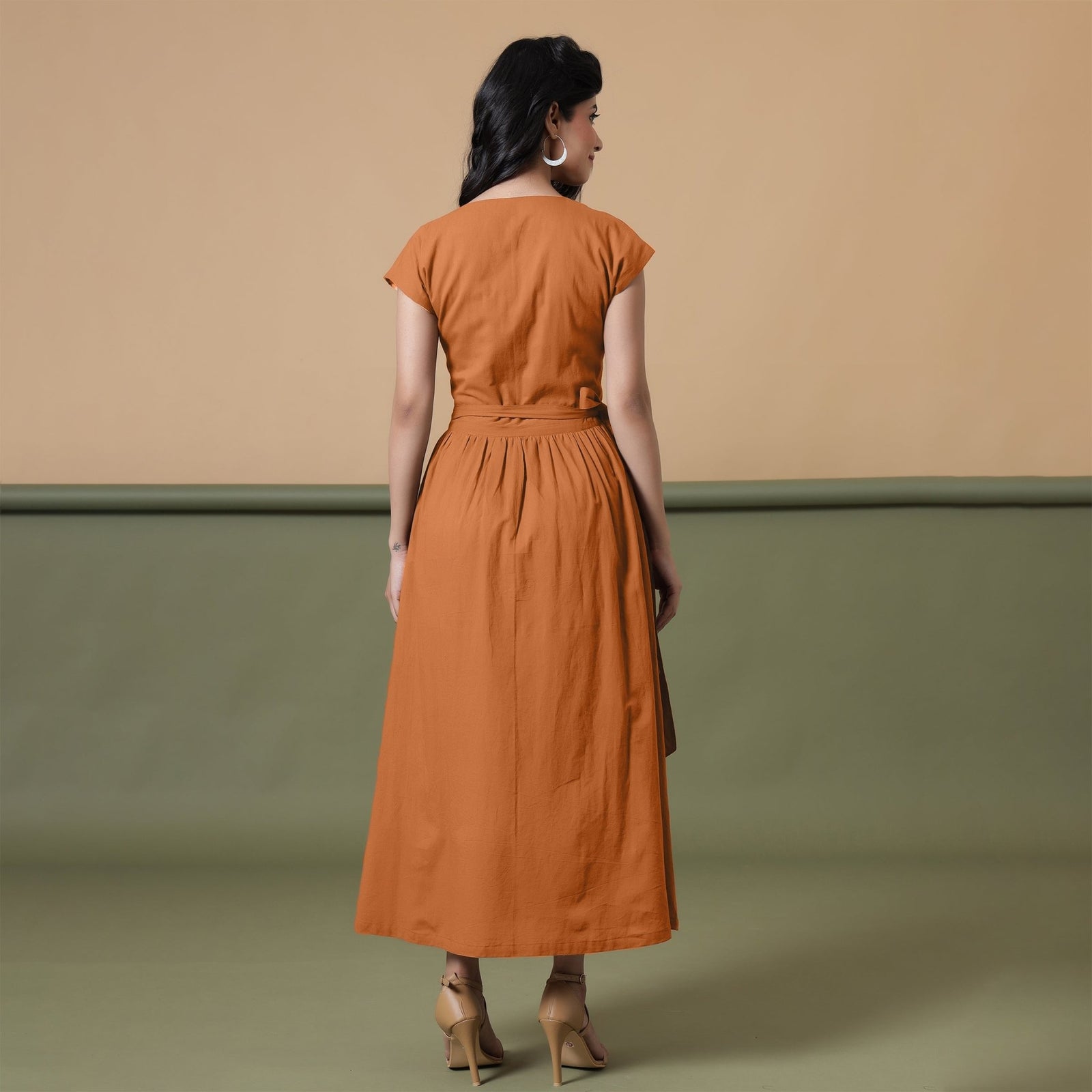 Reversible Rust Tie-Dye Cotton V-Neck Maxi Wrap Dress 62" / Regular (5'2" - 5'6")