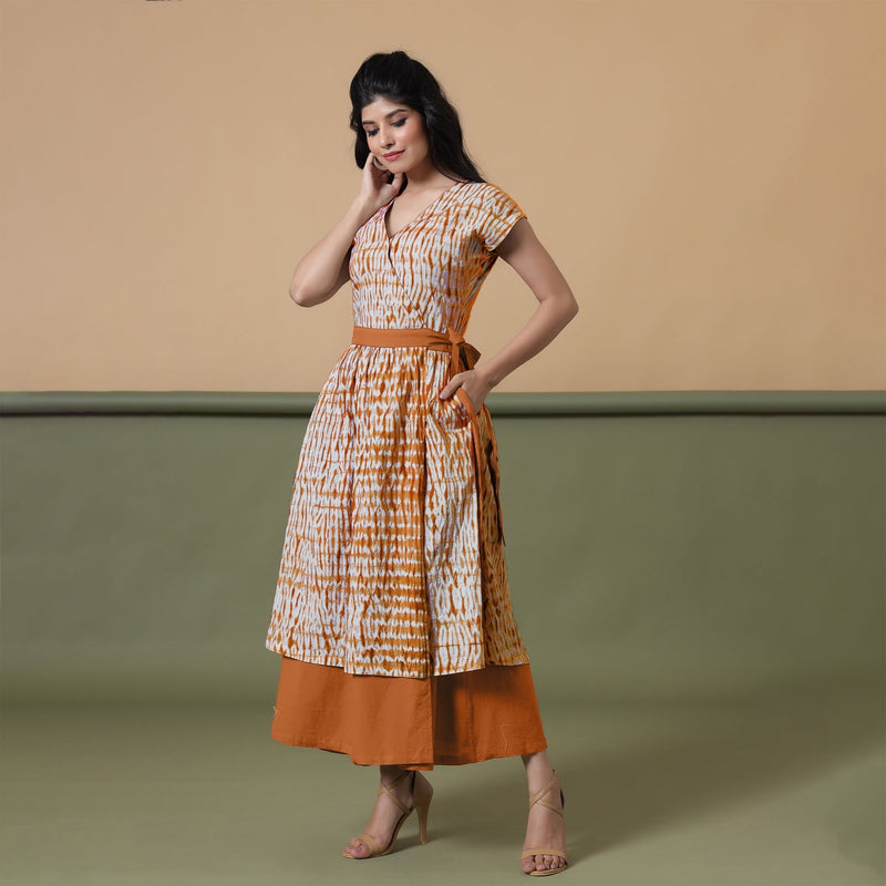 Reversible Rust Tie-Dye Cotton V-Neck Maxi Wrap Dress 62