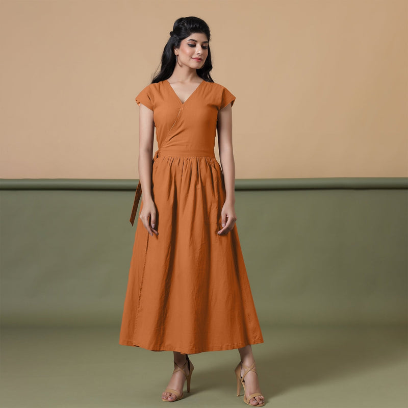 Reversible Rust Tie-Dye Cotton V-Neck Maxi Wrap Dress