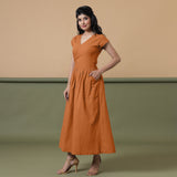 Reversible Rust Tie-Dye Cotton V-Neck Maxi Wrap Dress