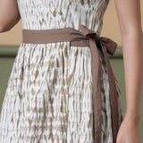 Front Detail of a Model wearing Reversible Shibori Maxi Wrap Dress