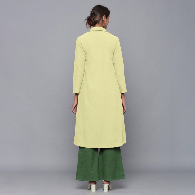 Back View of a Model wearing Reversible Warm Cotton Corduroy Convertible Jacket Dress