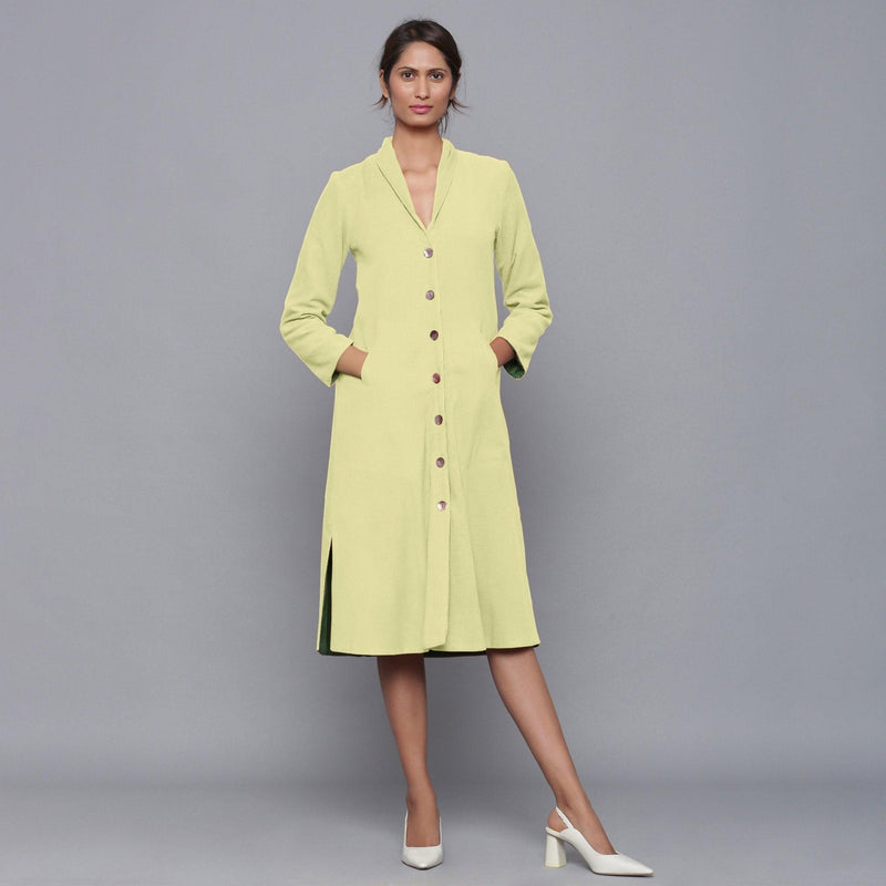 Front View of a Model wearing Reversible Warm Cotton Corduroy Convertible Jacket Dress