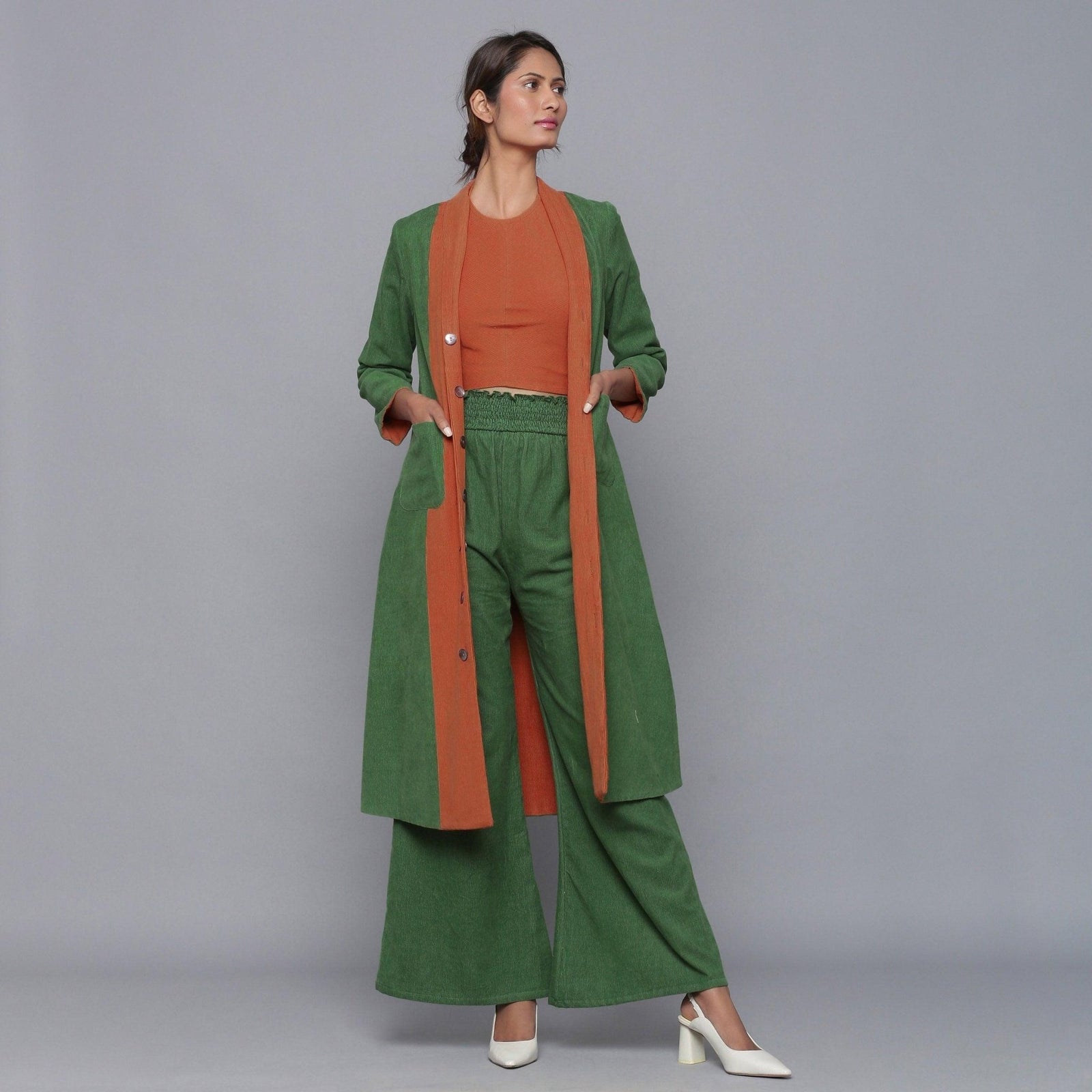 Reversible Warm Cotton Corduroy Knee Length Jacket Dress 28