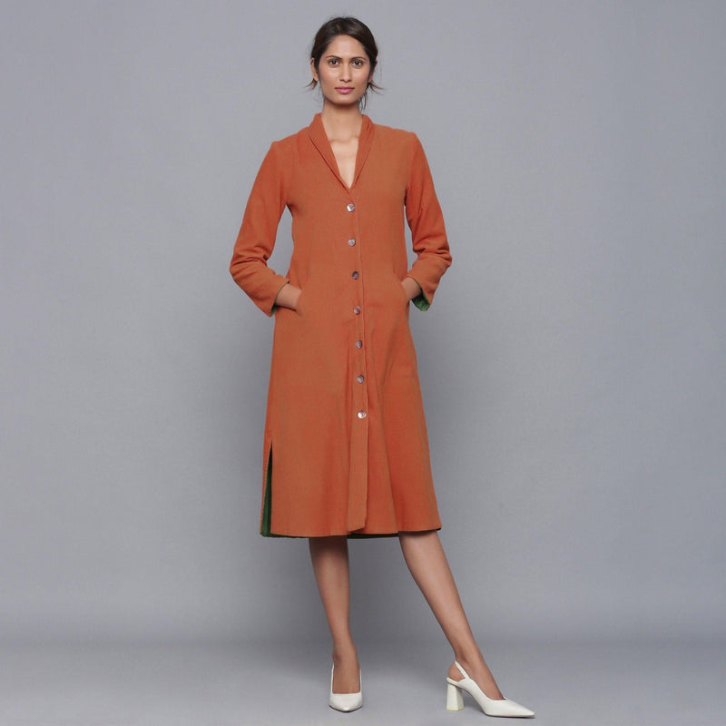 Buy Reversible Warm Cotton Corduroy Knee Length Jacket Dress