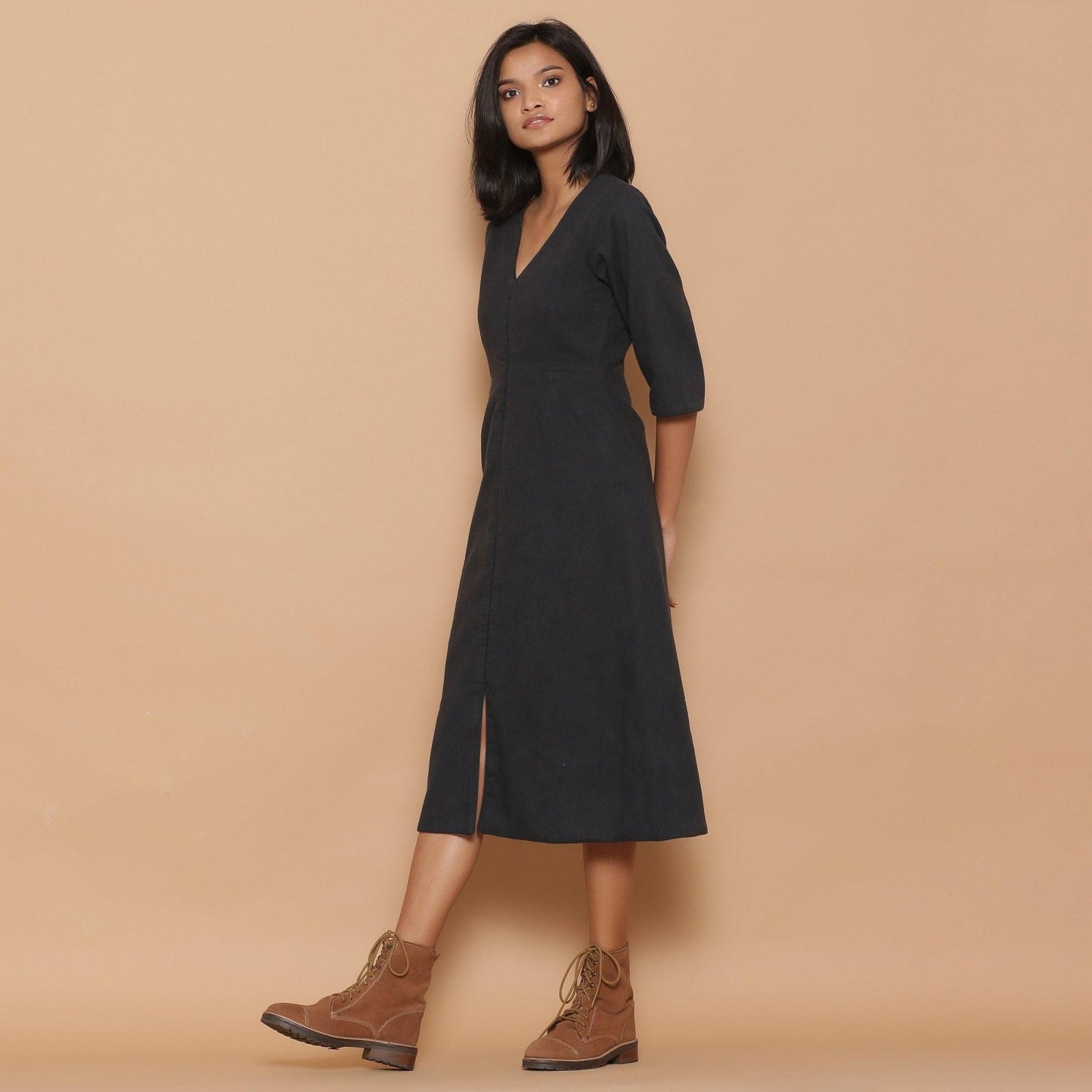 Buy Reversible Warm Cotton Flannel Midi Slit Dress Online at SeamsFriendly