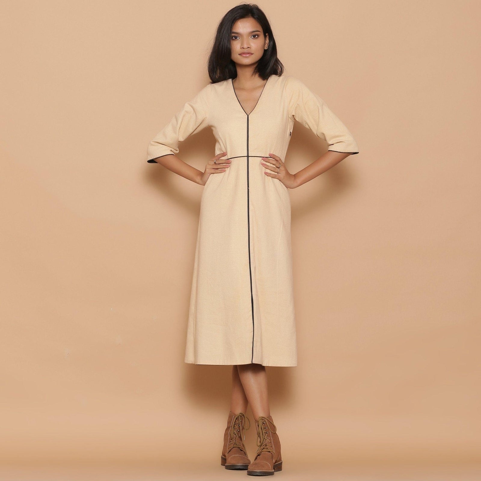 midi flannel dress womens Reversible Warm Cotton Flannel Midi Slit Dress 28