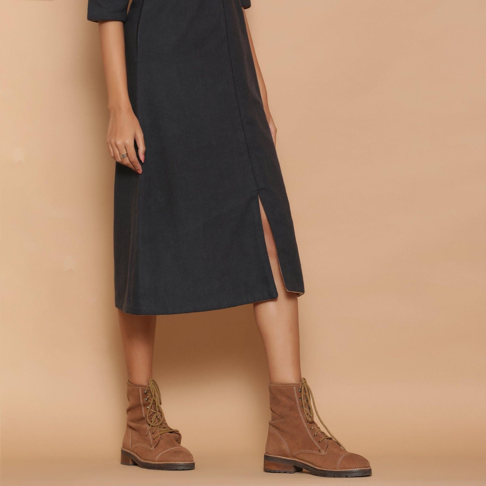 midi flannel dress womens Reversible Warm Cotton Flannel Midi Slit Dress 60