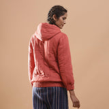 Back View of a Model wearing Reversible Warm Cotton Quilted Bomber Hoodie Jacket