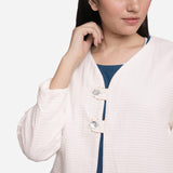 Front Detail of a Model wearing Reversible White Warm Cotton Corduroy Short Jacket