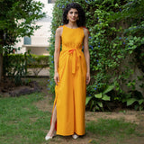 Reversible Yellow and Orange Cotton Poplin Flared Wrap Jumpsuit