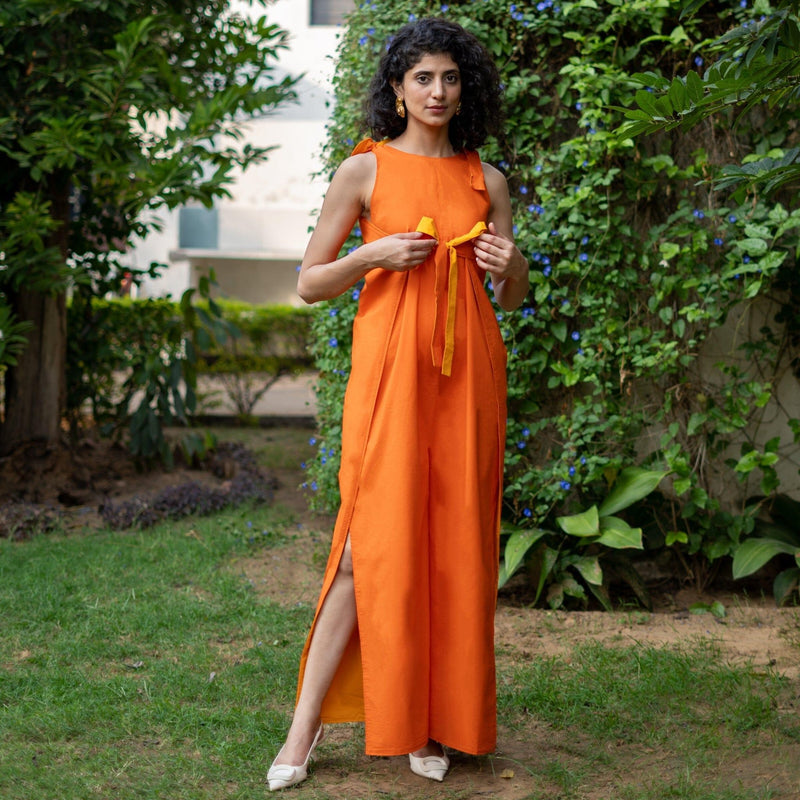orange dress jumpsuit Orange One Shoulder Long Sleeve Jumpsuit 23026