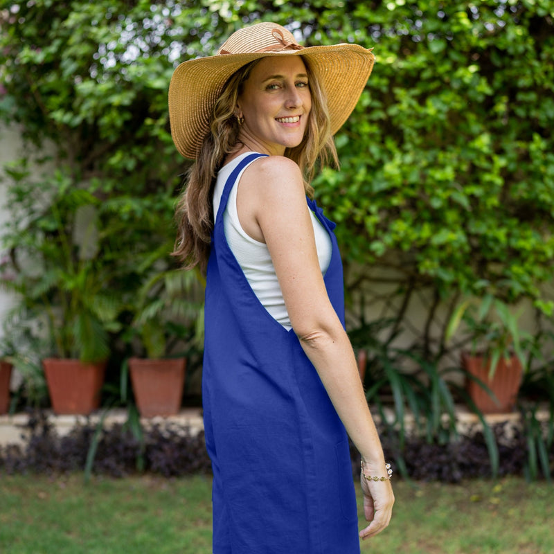 Royal Blue Cotton Poplin Dungaree Playsuit