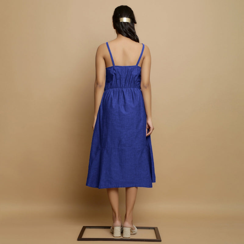 Royal Blue Cotton Poplin Elasticated Midi Cami Dress 30