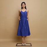 Royal Blue Cotton Poplin Elasticated Midi Cami Dress