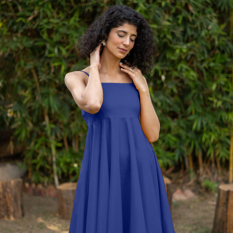 Royal Blue Cotton Poplin Fit and Flare Midi Empire Dress 64" / Custom Height (Free) Royal Blue Cotton Poplin Fit and Flare Midi Empire Dress 64" / Custom Height (Free)