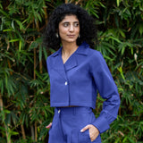 Royal Blue Cotton Poplin Full Sleeve Cropped Shirt