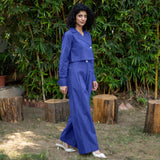 Royal Blue Cotton Poplin Full Sleeve Cropped Shirt