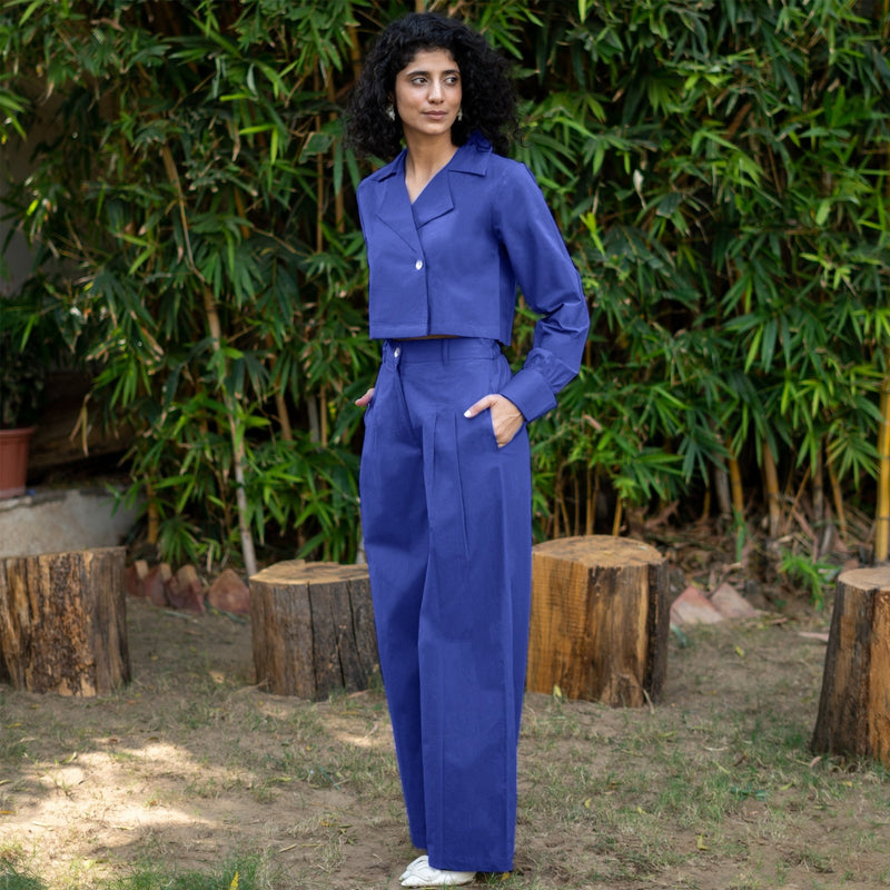 Royal Blue Cotton Poplin High-Rise Elasticated Pleated Wide Legged Pant 43" / Regular (5'2" - 5'6") Royal Blue Cotton Poplin High-Rise Elasticated Pleated Wide Legged Pant 43" / Regular (5'2" - 5'6")