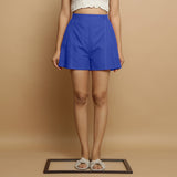 Royal Blue Cotton Poplin Mid-Rise Shorts