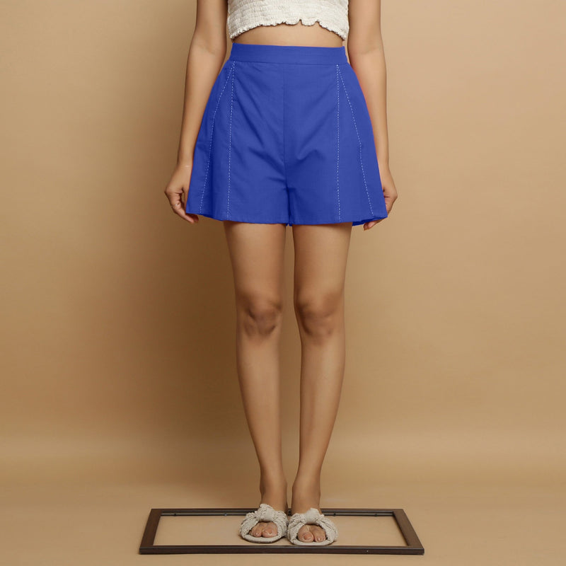 Royal Blue Cotton Poplin Mid-Rise Shorts