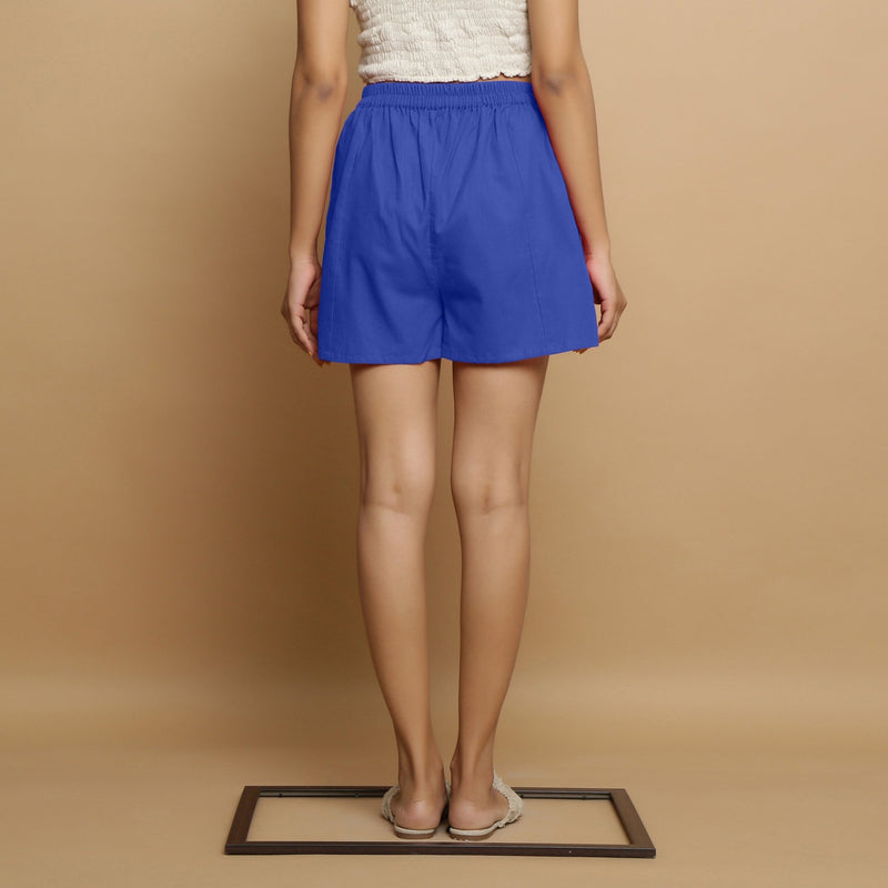 Royal Blue Cotton Poplin Mid-Rise Shorts