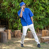 Royal Blue Cotton Poplin Oversized Cuban Shirt