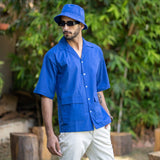 Royal Blue Cotton Poplin Oversized Cuban Shirt