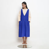 Royal Blue Cotton Poplin Paneled Midi Shift Dress