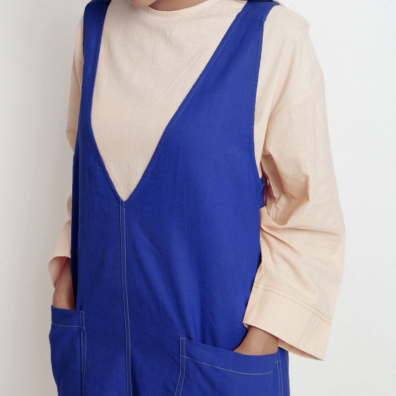 Royal Blue Cotton Poplin Paneled Midi Shift Dress