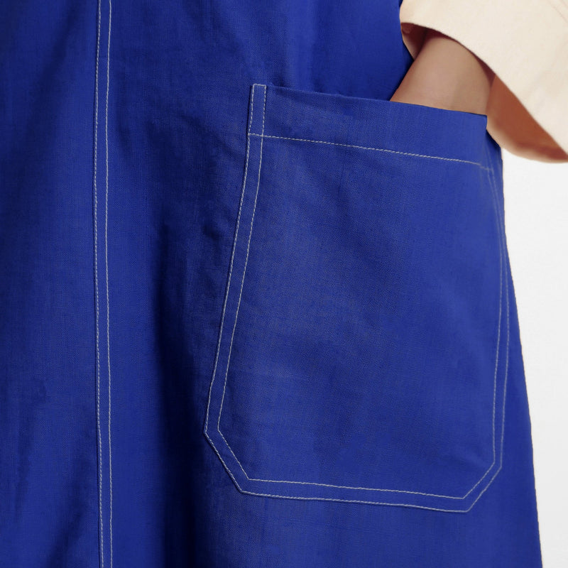 Royal Blue Cotton Poplin Paneled Midi Shift Dress