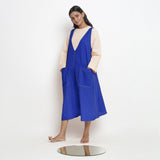 Royal Blue Cotton Poplin Paneled Midi Shift Dress