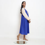 Royal Blue Cotton Poplin Paneled Midi Shift Dress