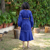 Royal Blue Cotton Poplin V-Neck Infinity Midi Dress