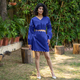 Royal Blue Cotton Poplin V-Neck Infinity Midi Dress