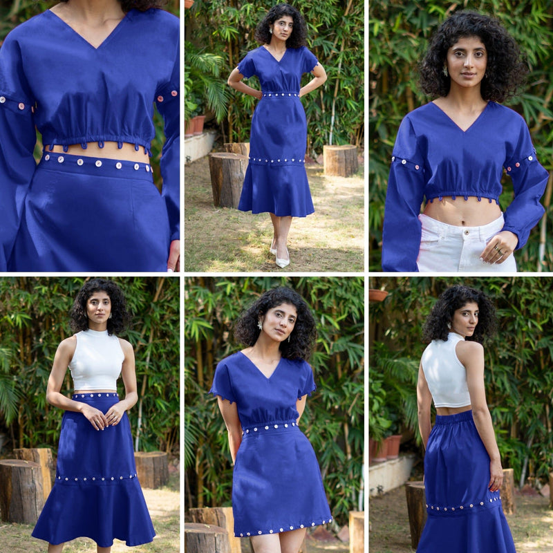 Royal Blue Cotton Poplin V-Neck Infinity Midi Dress