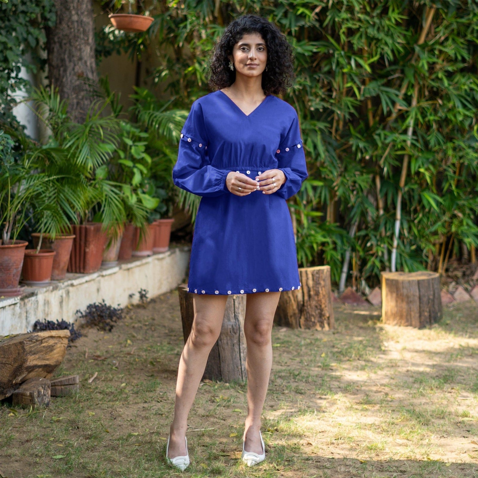 Buy Royal Blue Cotton Poplin V-Neck Infinity Midi Dress
