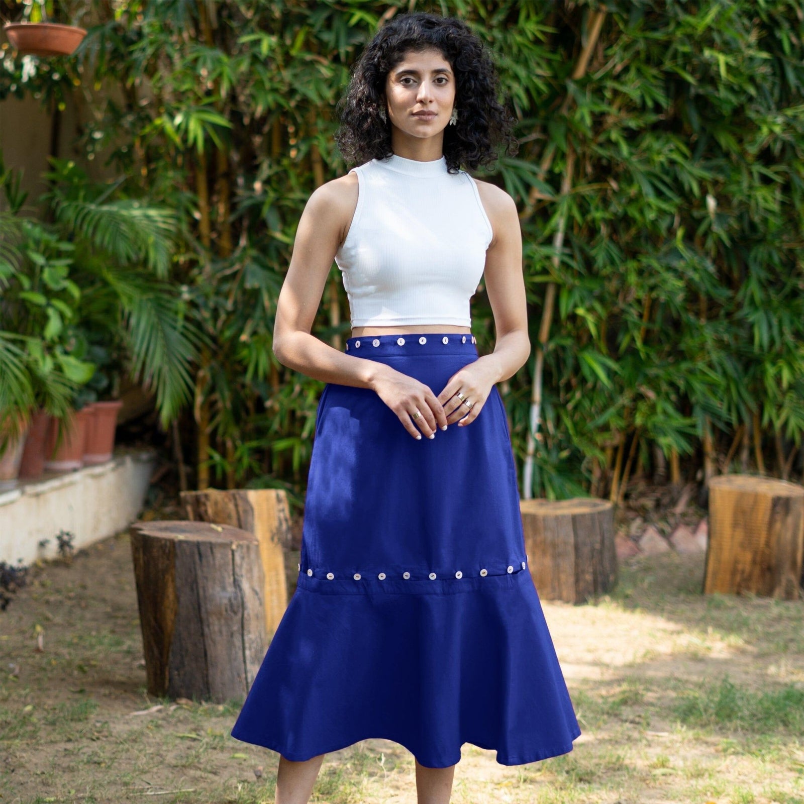Buy Royal Blue Cotton Poplin V-Neck Infinity Midi Dress