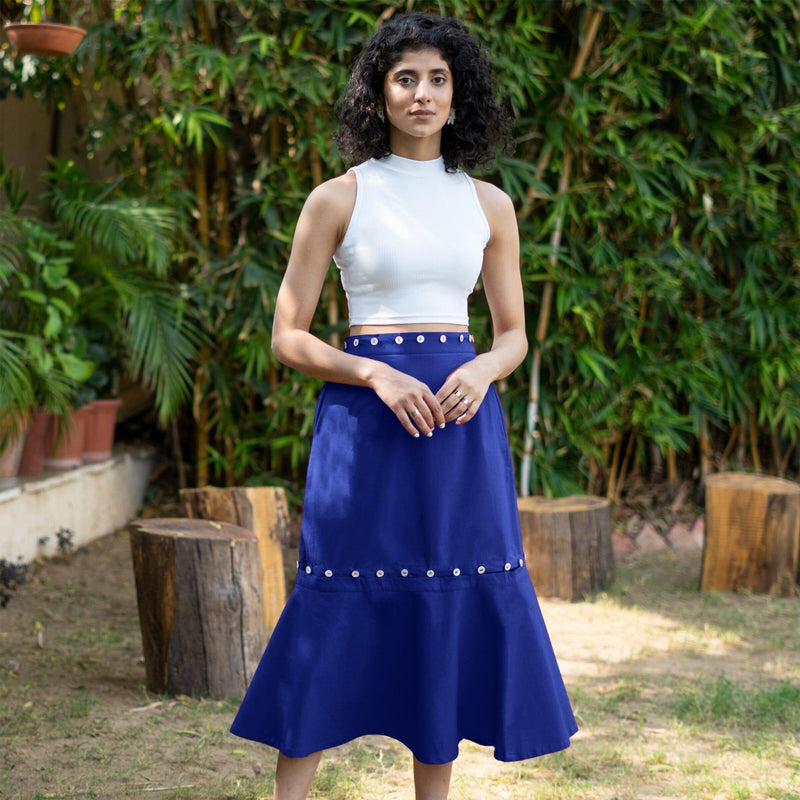 Royal Blue Cotton Poplin V-Neck Infinity Midi Dress