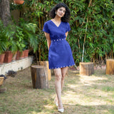 Royal Blue Cotton Poplin V-Neck Infinity Midi Dress