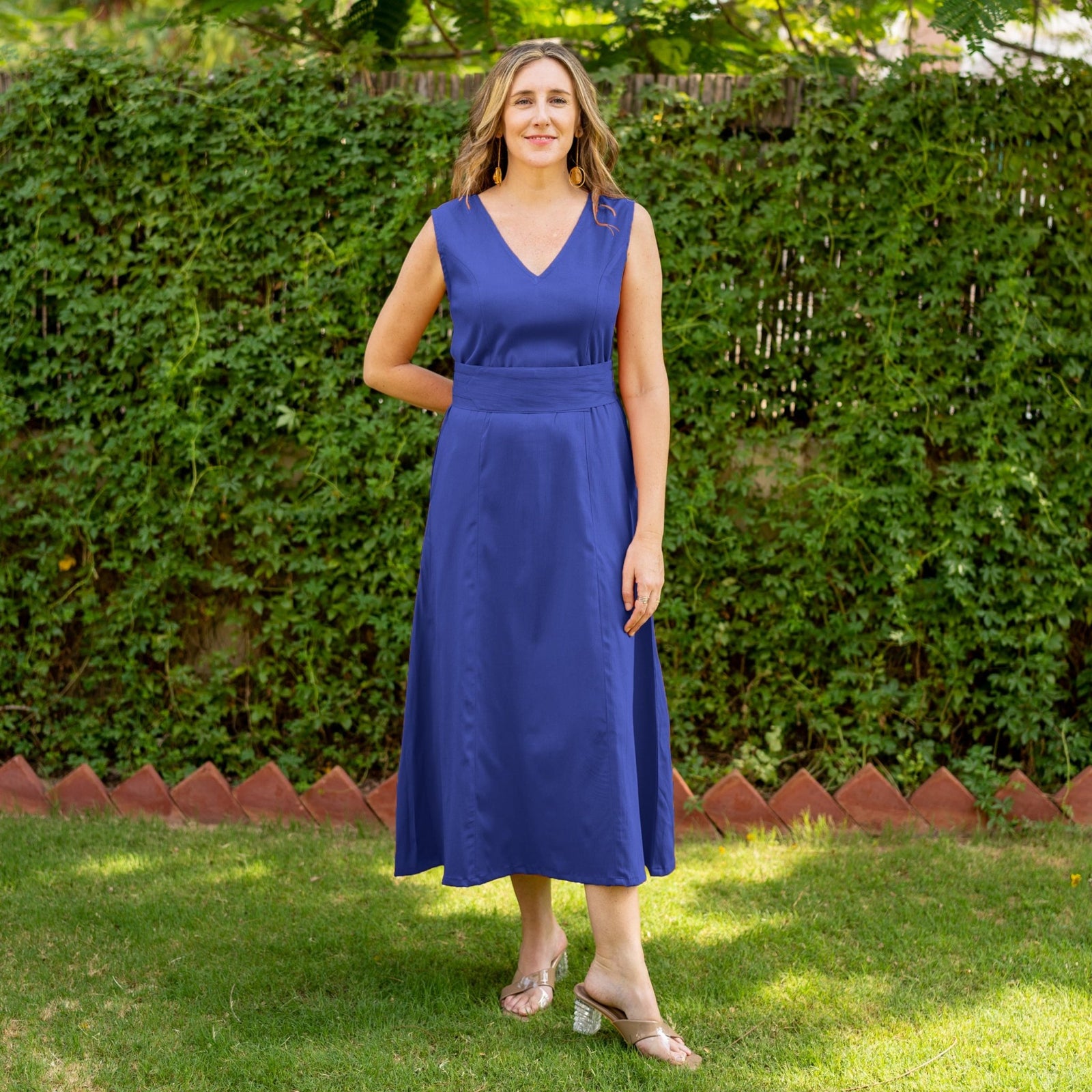 Royal Blue Cotton V-Neck Sleeveless Maxi Dress 40
