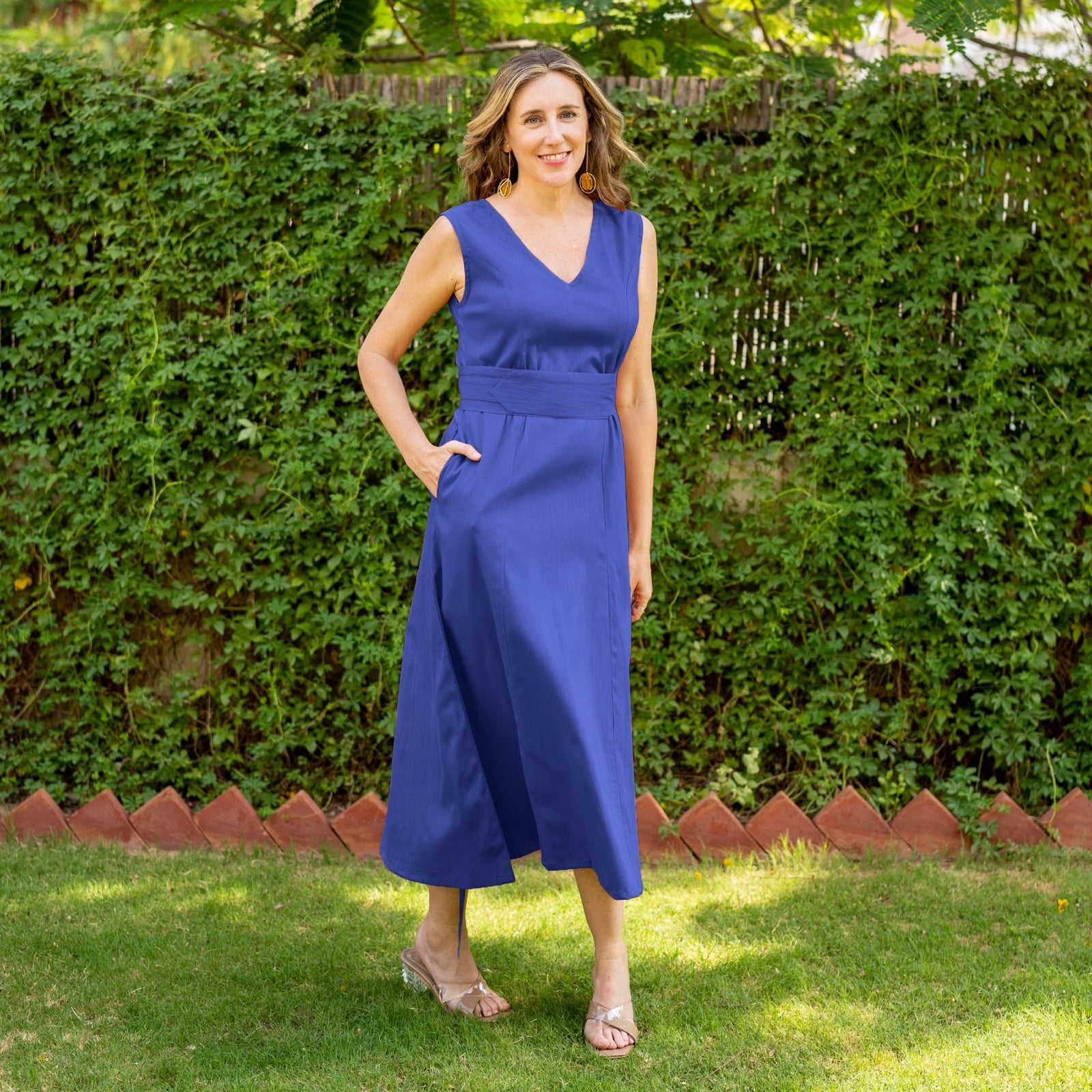 Royal Blue Cotton V-Neck Sleeveless Maxi Dress 46" / Tall (5'7" and above) Royal Blue Cotton V-Neck Sleeveless Maxi Dress 46" / Tall (5'7" and above)