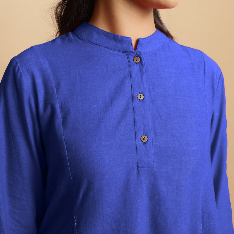 Royal Blue Hand-Embroidered Cotton Poplin Paneled Midi Dress 44" / Tall (5'7" and above) Royal Blue Hand-Embroidered Cotton Poplin Paneled Midi Dress 44" / Tall (5'7" and above)