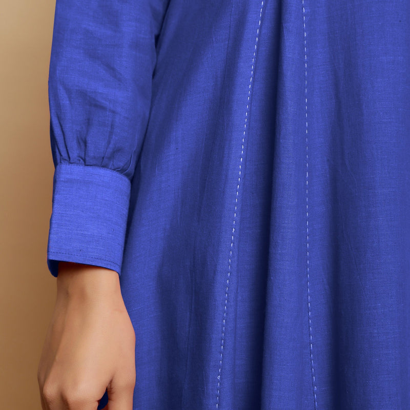 Royal Blue Hand-Embroidered Cotton Poplin Paneled Midi Dress 44" / Tall (5'7" and above) Royal Blue Hand-Embroidered Cotton Poplin Paneled Midi Dress 44" / Tall (5'7" and above)