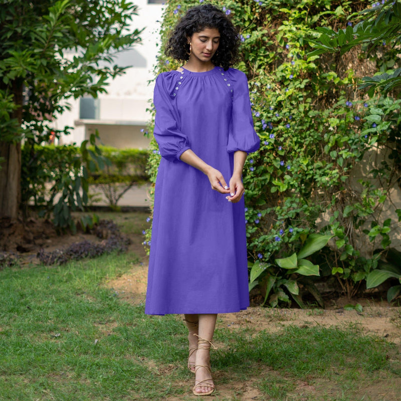 Royal Purple Cotton Poplin A-Line Detachable Sleeve Flared Midi Dress 70" / Tall (5'7" and above) Royal Purple Cotton Poplin A-Line Detachable Sleeve Flared Midi Dress 70" / Tall (5'7" and above)