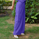 Royal Purple Cotton Poplin High-Rise Elasticated Wide Legged Cargo Pant