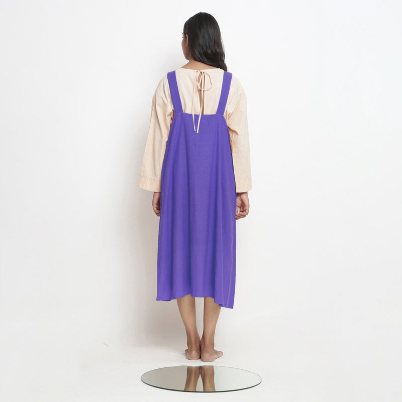 Royal Purple Cotton Poplin Paneled Midi Shift Dress